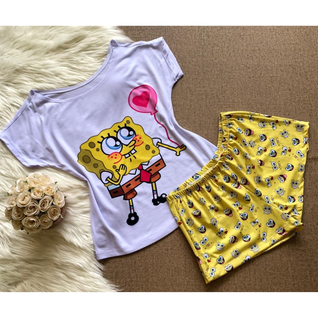 Pijama Adulto Bob Esponja - Camiseteria Gêmeas do Cadu