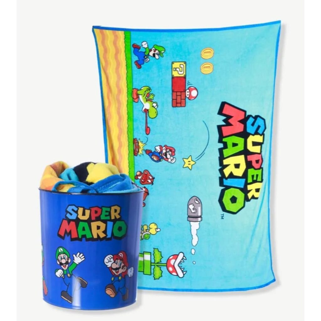Super Mario - Kit Manta + Balde de Pipoca