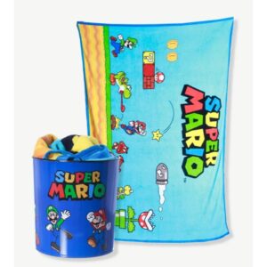 Super Mario - Kit Manta + Balde de Pipoca